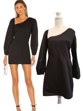 NWT Lovers + Friends Andy Asymmetric Poplin Mini Dress Large Black Revolve LBD